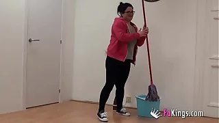 Cleaning lady was tidying up our studios, but Julius was into the deep-freeze for her